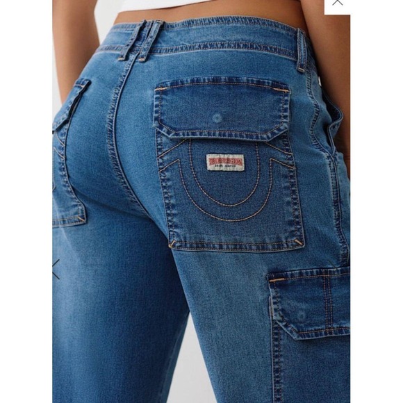 True Religion Denim - True Religion Denim Cargo SN Straight Jeans Medium Tide Wash 600325R4 Sz 29 NWT